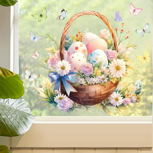 Vinilos decorativos de conejo de Pascua para salón y ventanas | Pegatinas coloridas de pasto primaveral | Decoración autoadhesiva para habitación infantil, guardería y escuela | Vinilo adhesivo