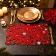 thumbnail image 7 of Naittoop Christmas Poinsettia Placemats, 11*17 Inch Embroidered Table Mats,Red Rectangle Cut-out Flower Fabric Mats for Xmas Dinner Table Doilies Festive Party Home Decoration, 7 of 7