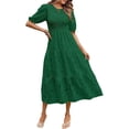 thumbnail image 2 of Holiday Women's Summer Solid Color Dresses Fashionable O Neck Half Sleeve Elegant Party Dresses for Women Oversized Casual Chiffon Midi Dress-9-M, 2 of 7
