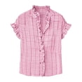 thumbnail image 5 of Graphic Tees for Women French Style Summer Plaid Short Sleeve Tennis Blouse with Ruffled Collar for Women Casual Tee for Everyday Wear Pink XXL, 5 of 5