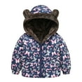 thumbnail image 1 of Gibobby Chamarra acolchada para niñasAbrigo para niños, chaqueta de invierno para bebés, niñas con capucha, estampados de animados, prendas de vestir par(Azul, 18-24 Meses), 1 of 5