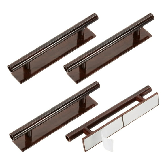 Uxcell 4 Pack Self-Stick Push Pull Helper, 6 Inch Plastic Adhesive Cabinet Handles Round Stick-on Handle for Kitchen Cabinet Window Sliding Closet Door Wardrobe(Deep Wood Grain)