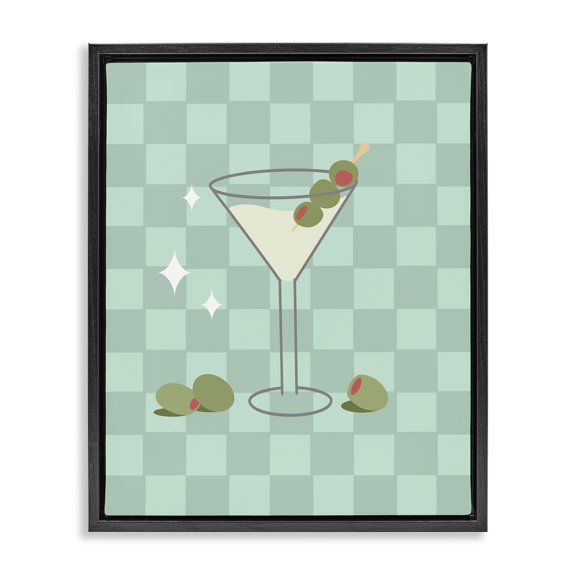 Stupell Industries Checkered Dirty Martini Food & Beverage Painting Black Floater Framed Canvas Art Print Wall Art, 17 x 21