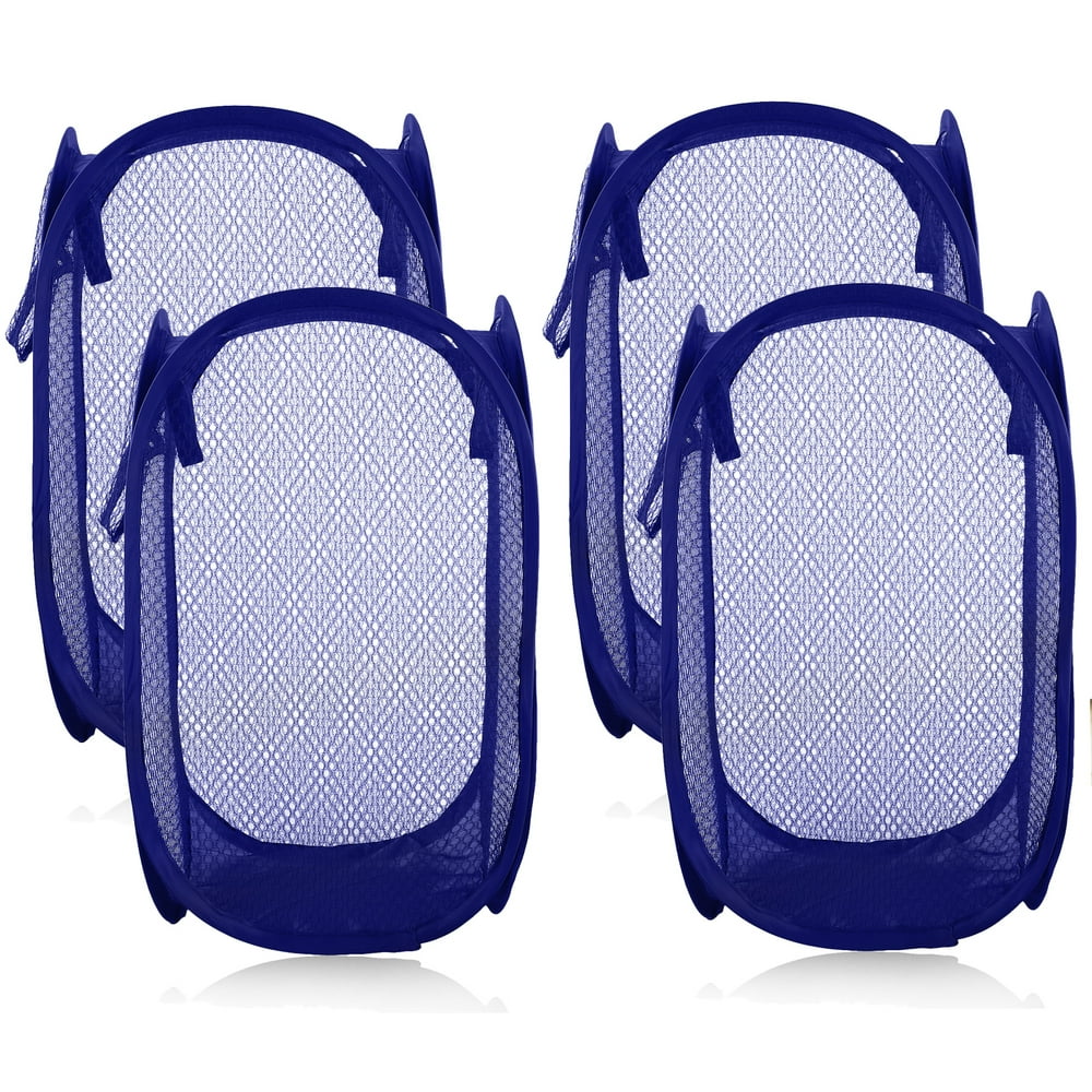 Mesh Laundry Basket, Strong Pop Up Laundry Hamper with Side Pocket and