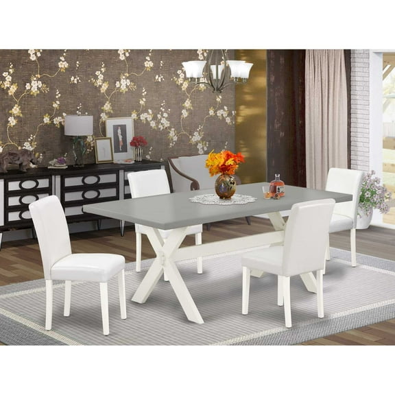 East West Furniture X-Style 5-piece Wood Dining Set in Cement and White