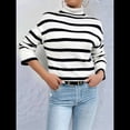 thumbnail image 4 of Suéter de Punto A Rayas con Bloques de Color y Larga para Mujer, Informal, Otoño e Invierno Rayas Blancas M, 4 of 10