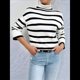 thumbnail image 4 of Suéter de Punto A Rayas con Bloques de Color y Larga para Mujer, Informal, Otoño e Invierno Rayas Blancas L, 4 of 10