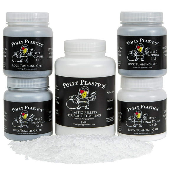 Polly Plastics Rock Tumbler Tumbling Media Grit Kit & Plastic Filler in Heavy Duty Resealable Bags