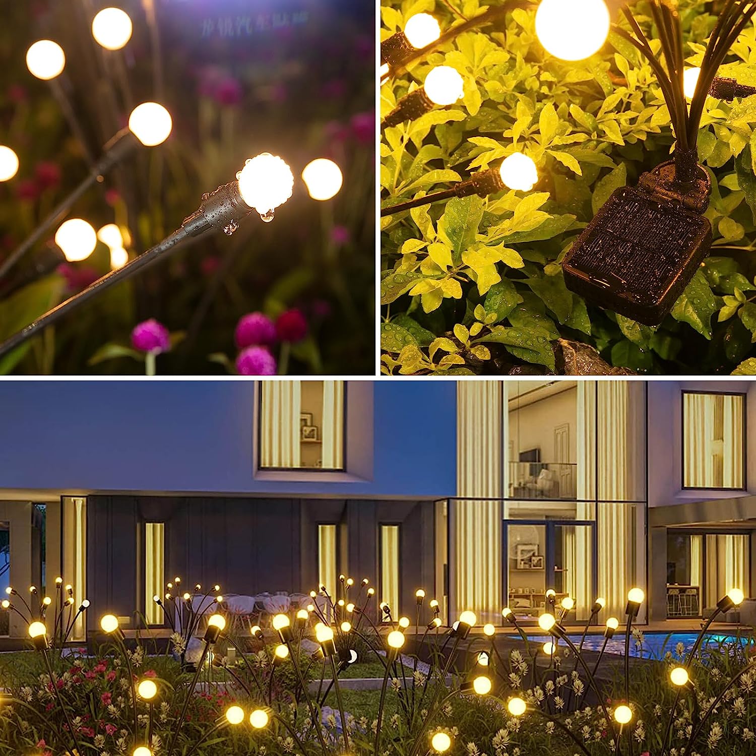 KOMI Solar Garden Lights, 6 Pack 48 LEDs Solar Outdoor Lights, Christmas Decorations Lights, Solar Christmas Lights, Firefly Lights for Patio Pathway Outdoor Decor, Big Bulb Solar Swaying Light