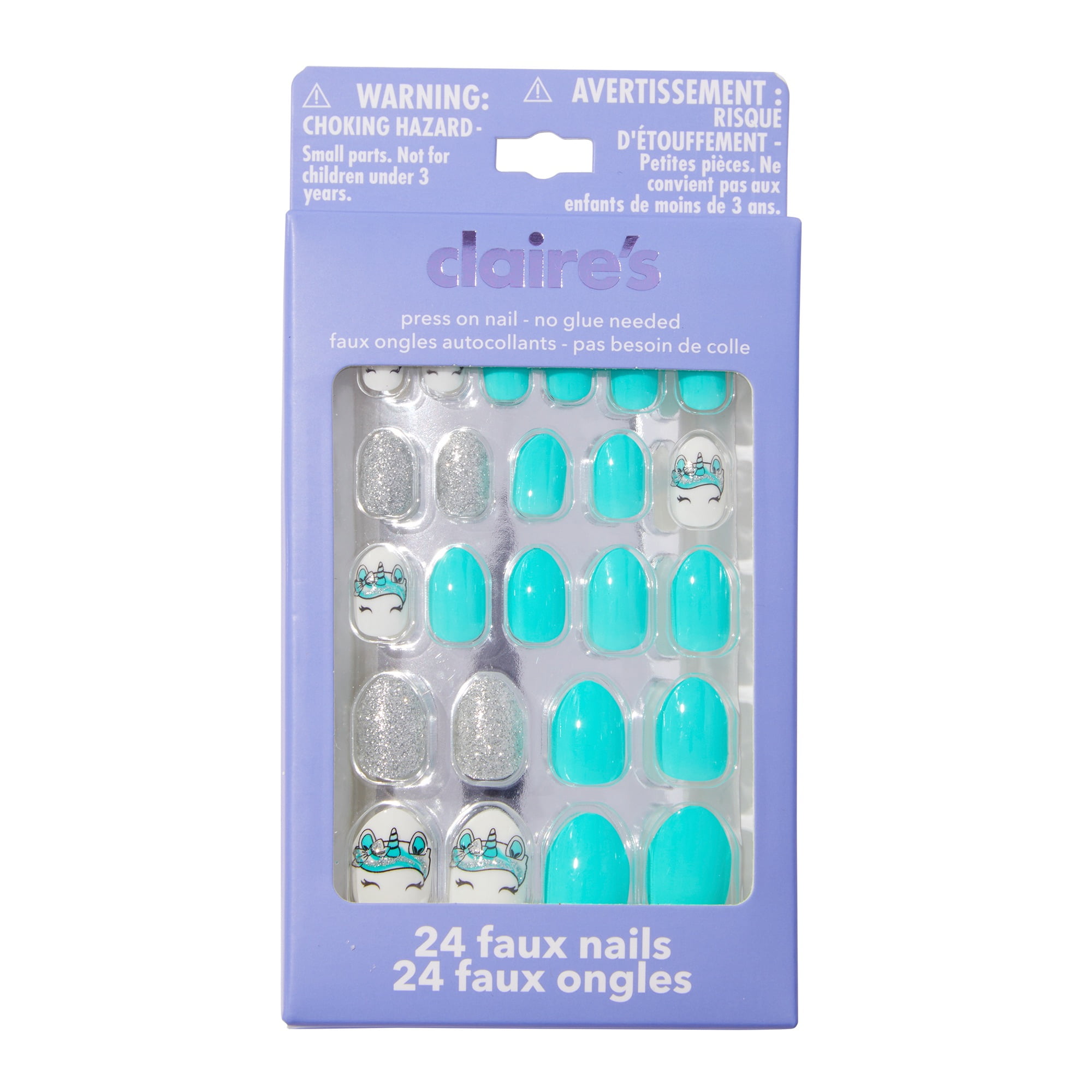 Claire's Teen Girls Mint and Sparkly Almond Shape Press-on Nails, 24-Pack