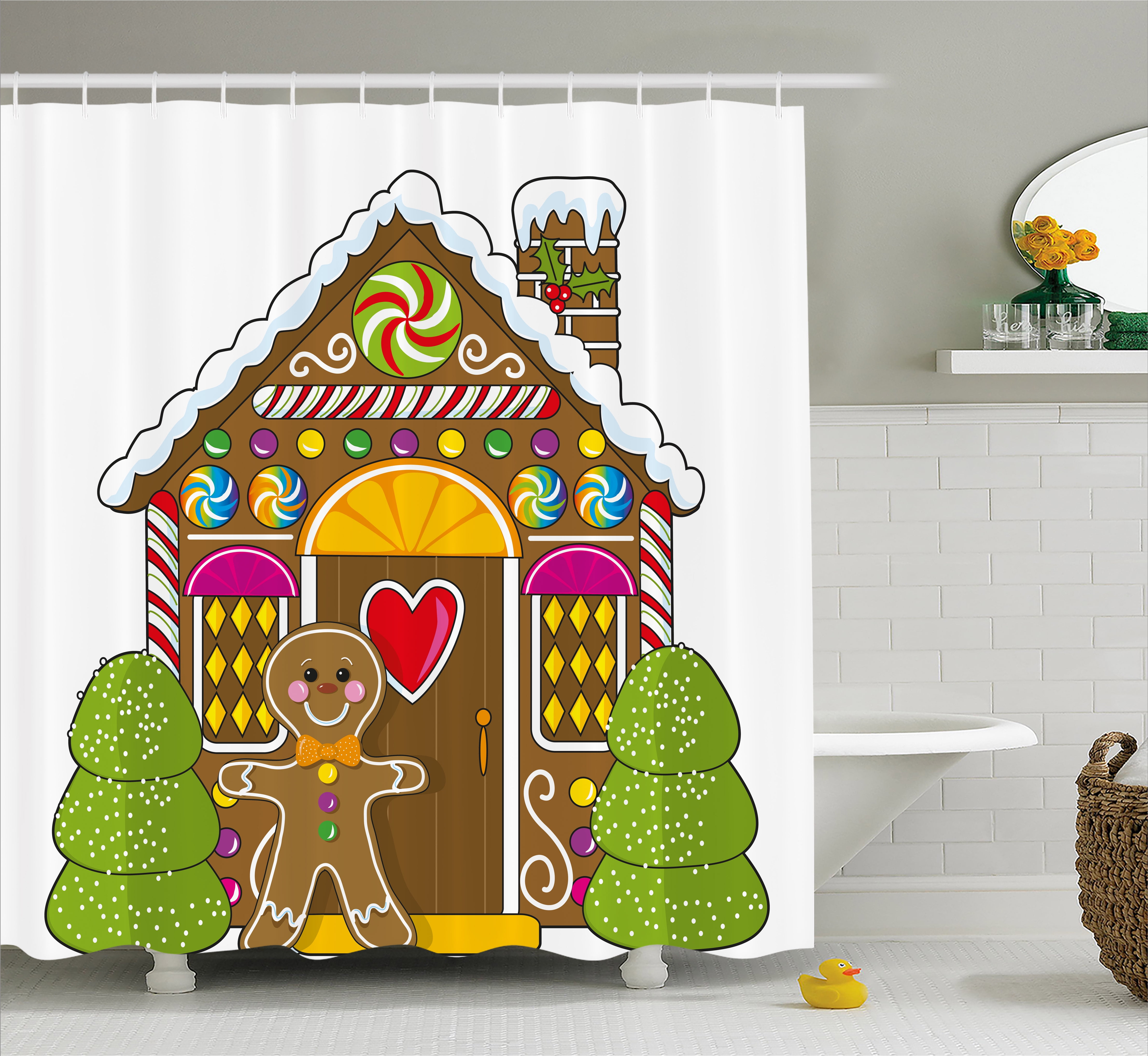 Gingerbread Man Shower Curtain Cute House With Colorful Gingerbread Man Shower Curtain Cute House With Colorful Cans Cookie Graphic Figure Fabric Bathroom Set Hooks Multicolor
