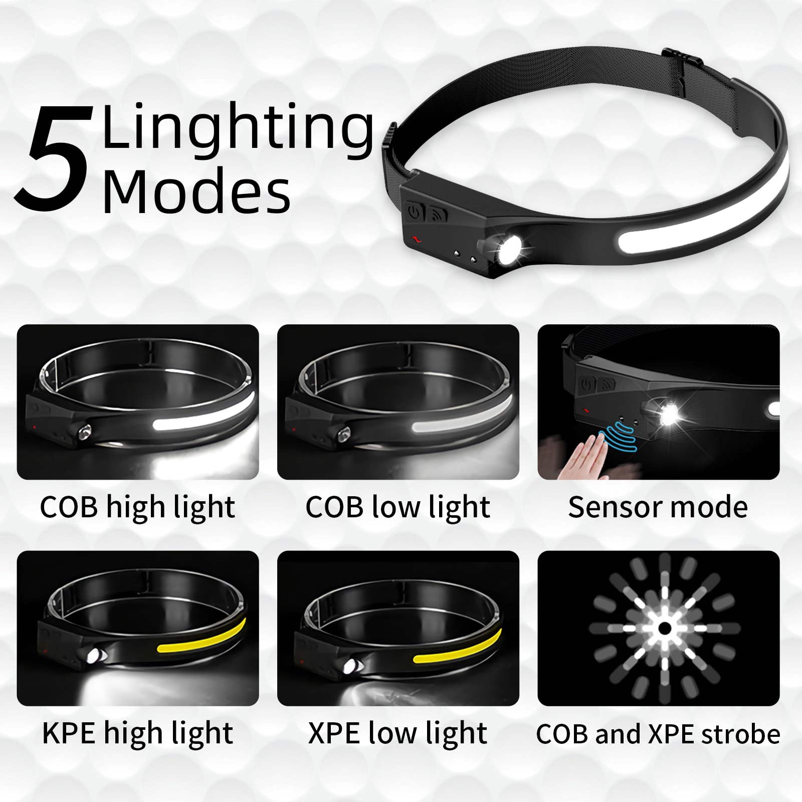 Headlamp Flashlight, 5 Modes Motion Sensor Rechargeable Headlight for Adults & Kids, 230° Wide Beam 350 High Lumens Bright IPX4 Head Lamp 10 Pack