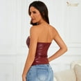 thumbnail image 5 of JASGOOD Women's PU Leather Tube Top Strapless Ruched Tank Tops Fashion Bandeau Tops for Partywear Club Concert, 5 of 11