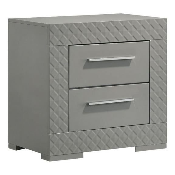 Ives 2-drawer Nightstand Bedside Table Grey High Gloss