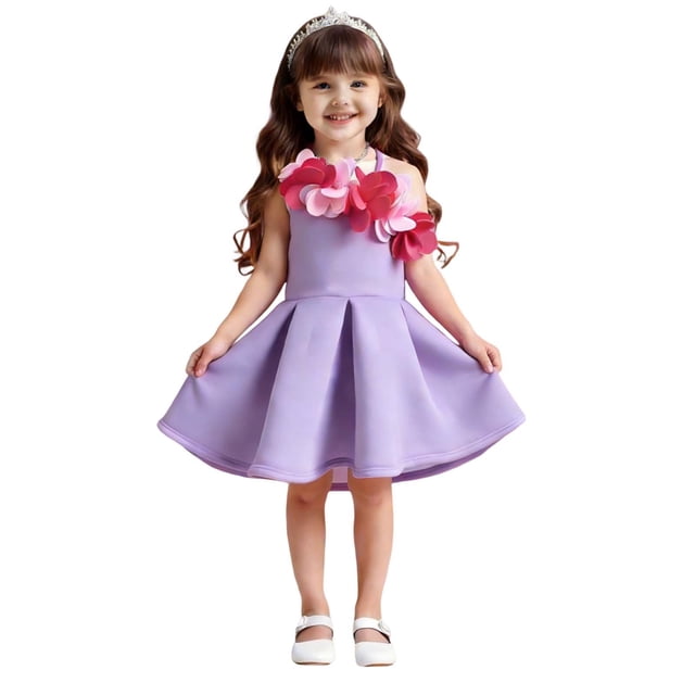Ashirexll Robe de Fête Sans Manches pour Filles Polyester Col Rond Longueur Genou Style Princesse Bretelles Spaghetti Élégante pour Fête 1-8 Ans Violet 3-4 Ans