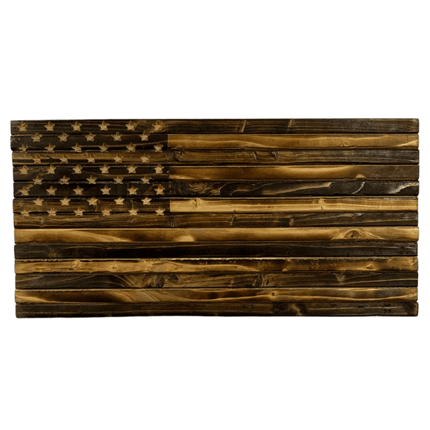 Rustic Small Handmade Natural Finish Wooden American Flag Indoor