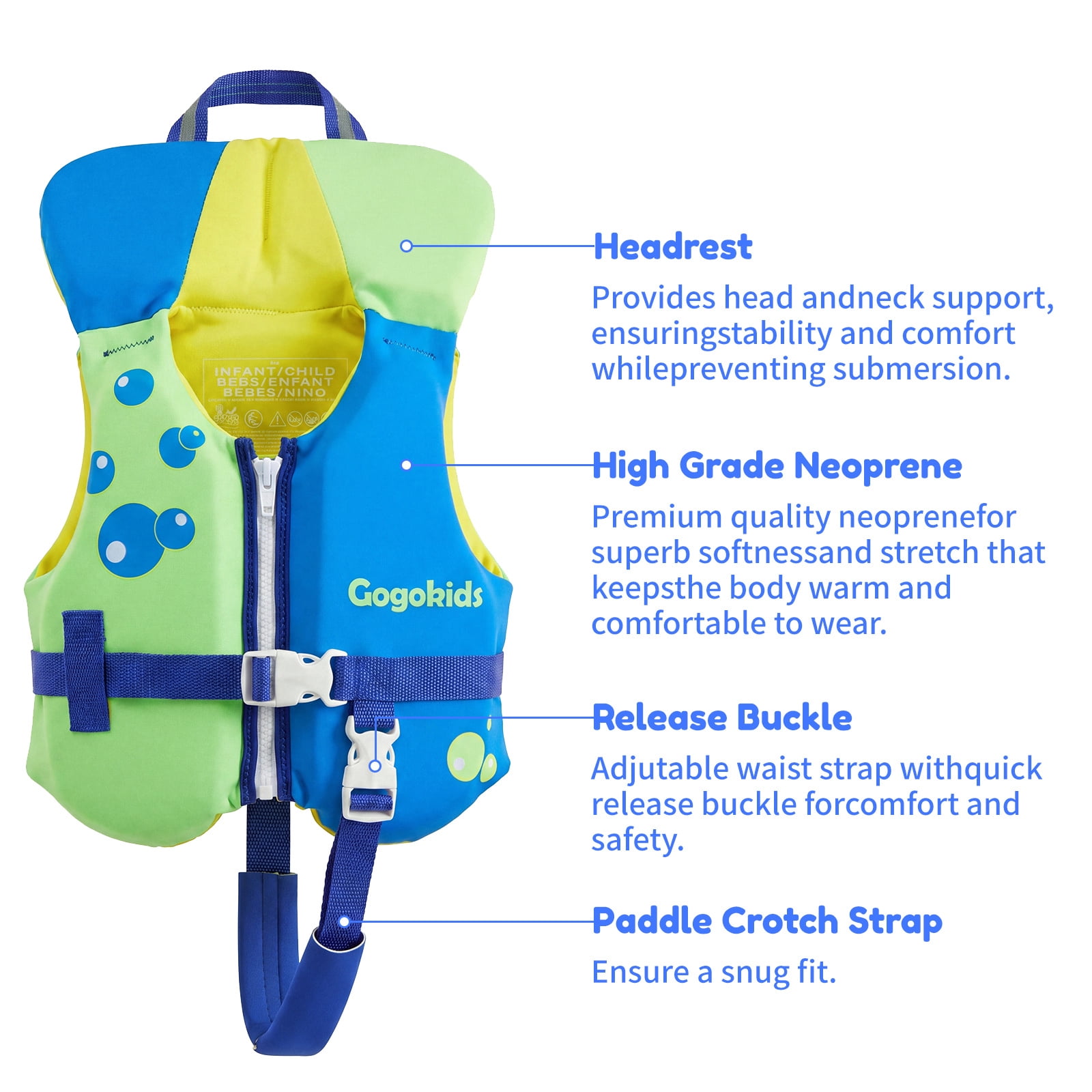 Gogokids Kids Swim Vest Life Jacket Toddler20-50 Lbs,Kids Float Jacket with Adjustable Straps for 1-6 Years Children Boys & Girls Swimming Aid for Pool,Beach & Boat