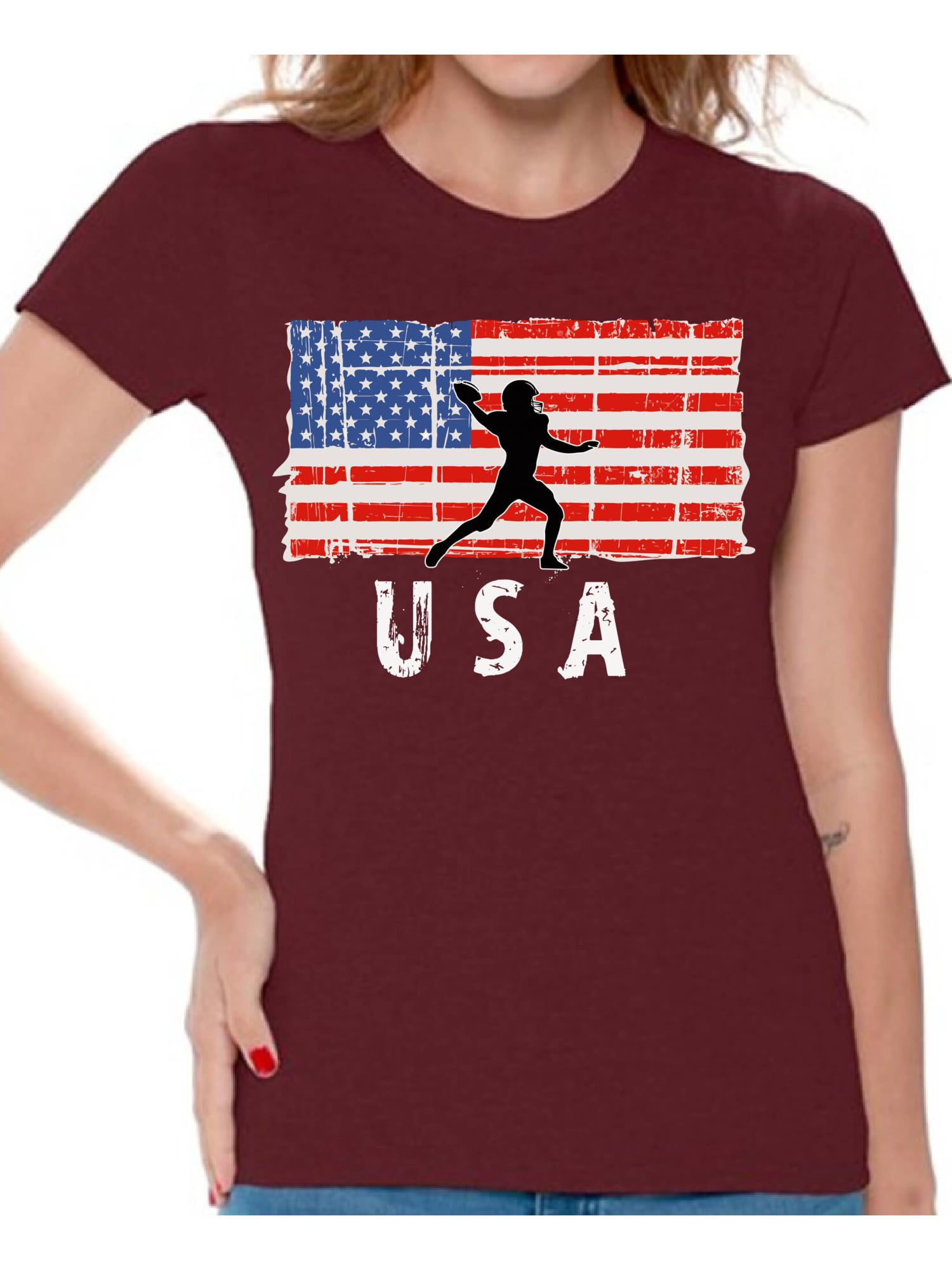 American Football USA Women Shirt Women Gifts USA Sport. 4th of July T shirt for Women