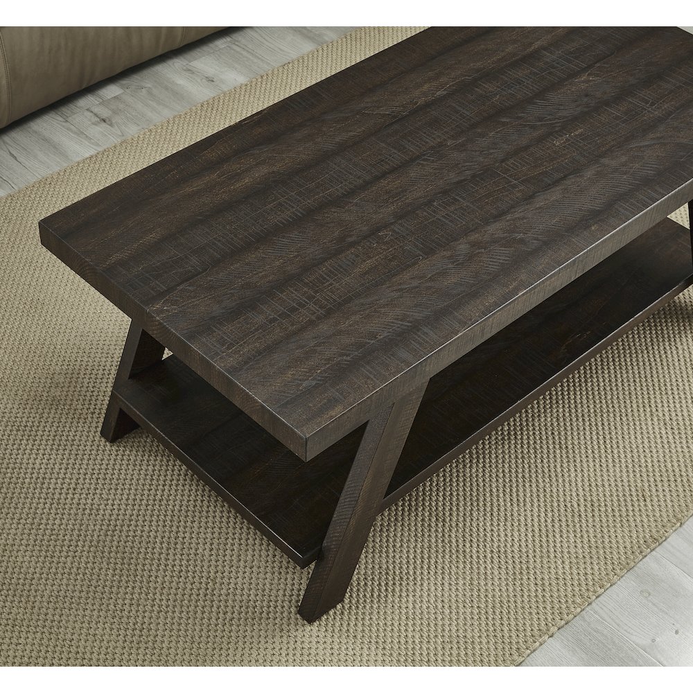 Roundhill Furniture Athens Wood Coffee Table with Shelf Weathered Espresso