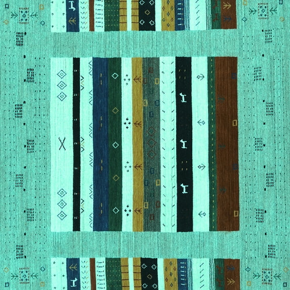 Ahgly Company Machine Washable Indoor Square Abstract Turquoise Blue Contemporary Area Rugs, 7' Square