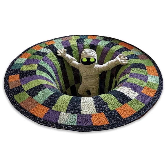 3D Halloween Rug, Halloween Optical Illusion Rug, Halloween Quilted Round Rug 3D Illusion for Living Room Bedroom
