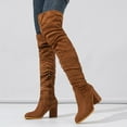 thumbnail image 5 of yocbz Motorcycle Boots Cowboy Boots for Women Western Cowgirl Boots with Chunky Heel Ladies Snip Toe Knee High Boots Brown,Size for US 7.5, 5 of 7