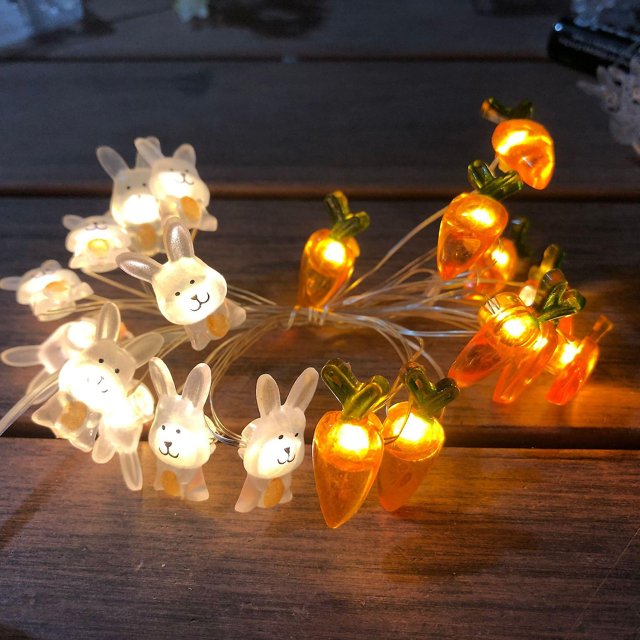 Cadena de luces de conejito, cadena de luces Led de conejo con pilas, luces decorativas con forma de conejito (1 Juego, naranja y blanco