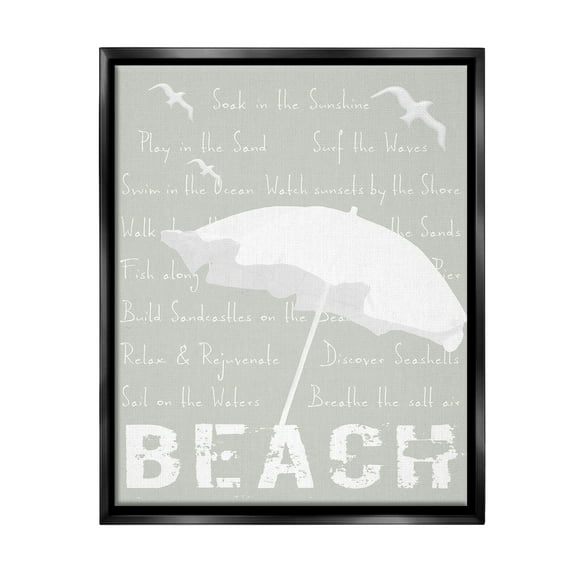 Stupell Industries Summer Beach Activities Animals & Insects Painting Black Floater Framed Canvas Art Print Wall Art, 17 x 21