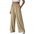 thumbnail image 6 of Women's High Waisted Wide Leg Pants with Pockets - Solid Color Pleated Elastic Loose Fit Casual Trousers, S-2XL, 6 of 7