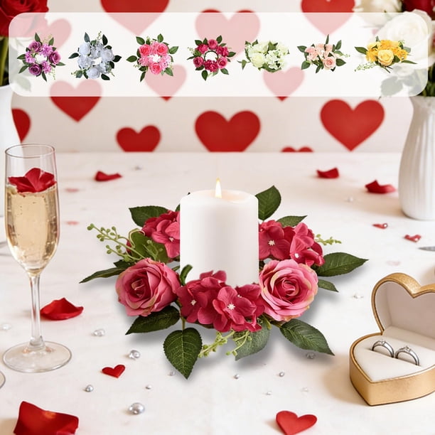 Corona de rosas de seda beige para candelabros y decoración de velas, ideal para bodas, fiestas y reuniones, y para realzar el ambiente festivo (1 unidad). JASKFLY