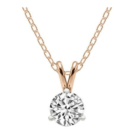 Lab Grown Diamond Pendant Necklace | IGI Certified 3 Carat 3 Prong Solitaire Diamond Pendant Necklace With Chain | F-G Color, VS1-VS2 Clarity | 14K Rose Gold | Friendly Diamonds