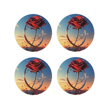 

Lukts Sunset Rose Elegance Print Leather Drinks Coasters Set of 4 Suitable or Drinks Furniture Protection and Easy Clean up-Round Shape