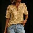 thumbnail image 6 of Women's V-Neck T-shirts Zaewscy Women's Striped V-Neck Button Loose Casual Summer Short-Sleeve T-Shirt, 6 of 8