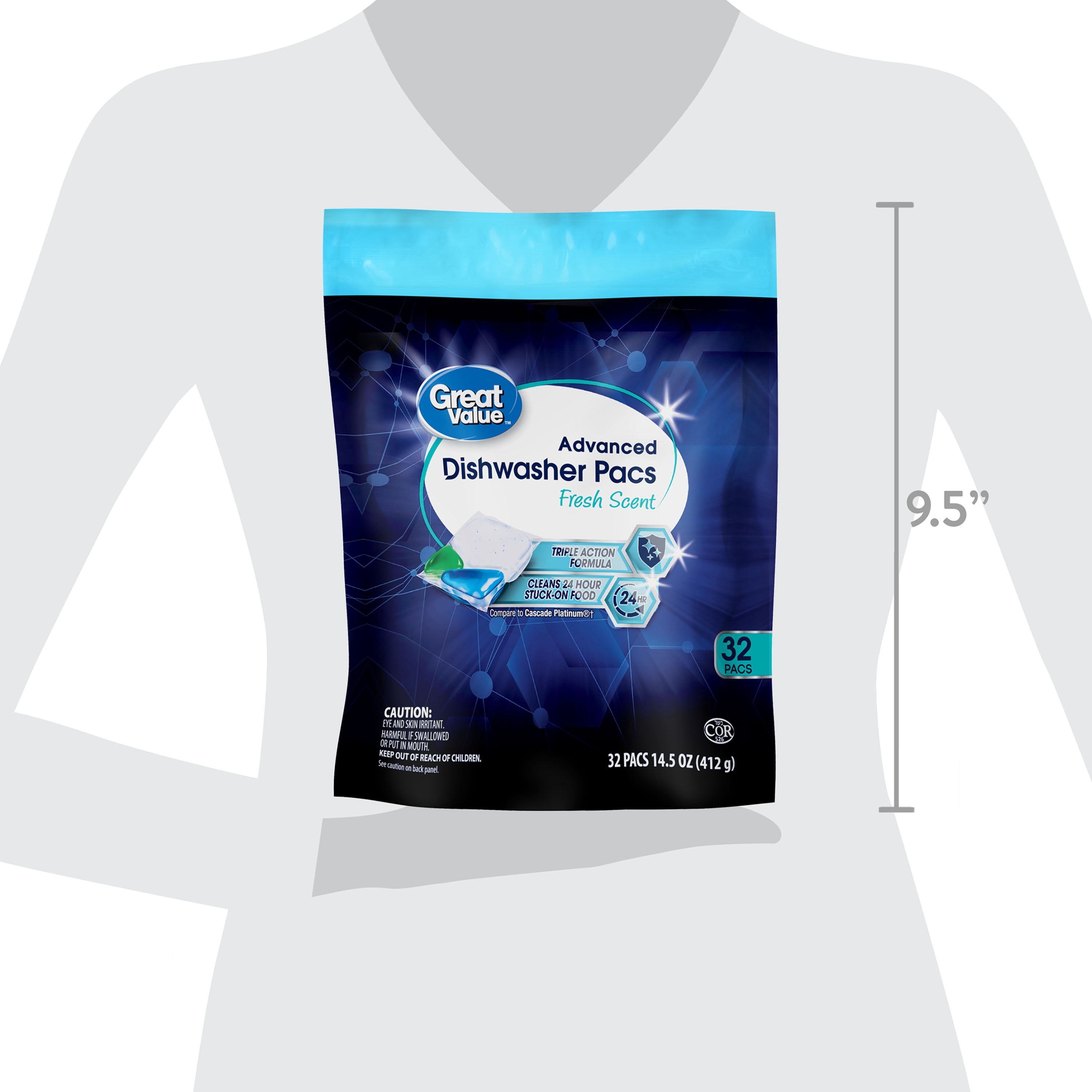 Great Value Advanced Dishwasher Pacs, Fresh Scent, 32 Count