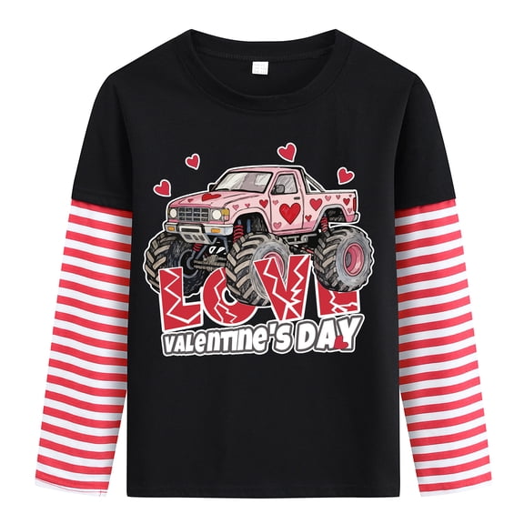 DDSOL Boys Valentines Day T-Shirts Truck Graphic Long Sleeves Cotton Tops Black Size 6