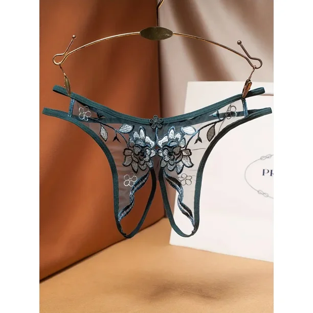 Braguitas transparentes con entrepierna abierta y bordado floral - Lencería y ropa interior sensual para mujer
