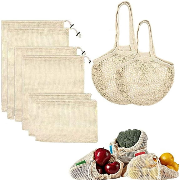 8 Pack Reusable Produce Bags, Muslin Bags Mesh Grocery Bags, Cotton Bags With Drawstring, Produce Bags Reusable Washable, Mesh Bags for Vegetables & Fruits, Grocery, Shopping