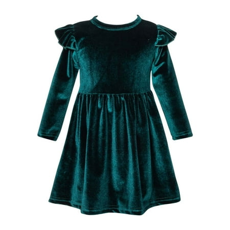 

2023 Summer Savings Girls Dress PEZHADA Infant Toddler Girls Solid Color Single Sided Velvet Lace Long Sleeves Ruched Dress Army Green 18-24 Months