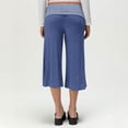 thumbnail image 4 of Fold Over Gaucho Pants for Women Flowy Wide Leg Yoga Capri Elastic Low Rise Striped Cropped Palazzo Culottes Dark Blue XL, 4 of 6