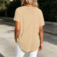 thumbnail image 5 of Women's Short Sleeve Curved Hem Shirts Summer Oversized V-Neck Button Down T-Shirt Casual Plain Daily Wear Tops Khaki, 5 of 6