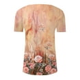 thumbnail image 4 of Orange Women's Short Sleeve T-shirt, Summer Tops For Women 2025 Trendy Boho Floral Print Tunic Shirts Short Sleeve V Neck Tshirt Casual Loose Blouse,Women's Short sleeve T-shirt XXL, 4 of 5