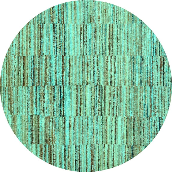 Ahgly Company Machine Washable Indoor Round Abstract Turquoise Blue Contemporary Area Rugs, 3' Round
