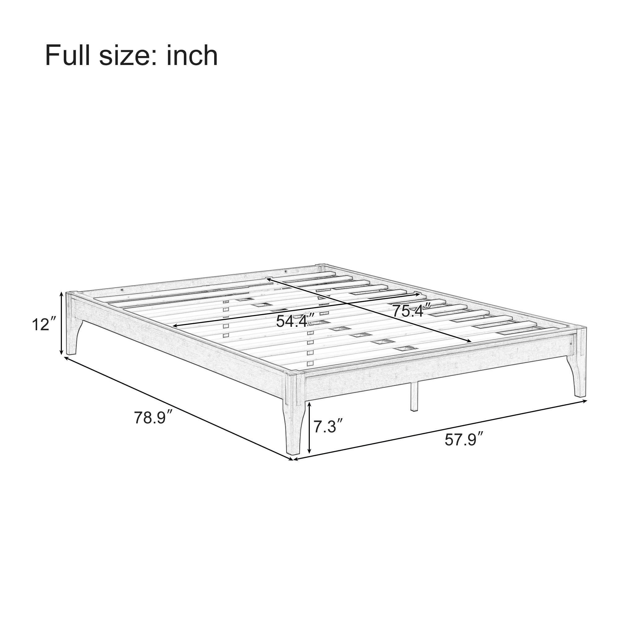 Euroco Dry Bamboo Wood Platform Bed Frame, 12 inch Height Full Size Bed, Natural
