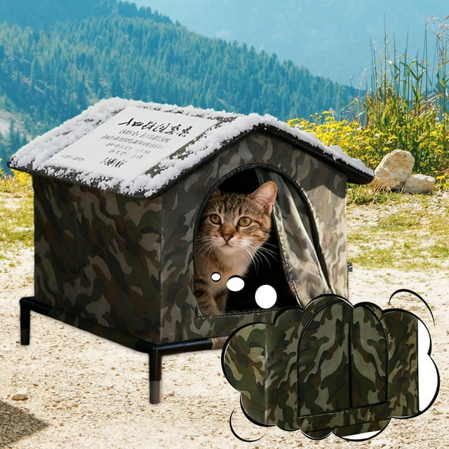 Casa para Gato Refugio Impermeable con Colchón Aislante Estructura Resistente Y Diseño Portátil Fácil Limpieza para Gatos Perros Pequeños en Patio Jar M
