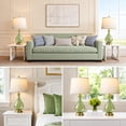 thumbnail image 6 of Green Glass Table Lamps for Living Room, Bedside Lamps Set of 2 with USB A+C Charging Ports, 3 Way Dimmable Touch Lamps for Nightstand, 22.5" Modern Table Lamp for Bedroom, Gold, 6 of 7