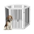 thumbnail image 3 of HLR Freestanding Pet Gate for Dogs, Foldable Wooden Dog Gate, Indoor Dog Gate for Stairs, Doorways, Step Over Pet Puppy Safety Fence with Support Feet, 32" Height 6 Panels, White, 3 of 6
