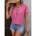 thumbnail image 6 of Summer New Style V-neck Button Solid Color Polka Dot Loose Short-sleeved T-shirt For Women, 6 of 7