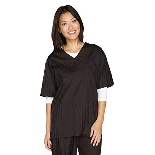 V Neck Grooming Smocks and Contrast Trim Tops Water Repellant Stylist Groomer(2X Smock - Black)