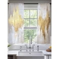 thumbnail image 5 of Gold Grey Semi Sheer Window Curtains 72 Inches Long, Abstract Contemporary Square Graffiti Smear Art Rod Pocket Voile Silky Chiffon Curtain Light Filtering Drapes for Living Room, 52"x72", 2 Panels, 5 of 9