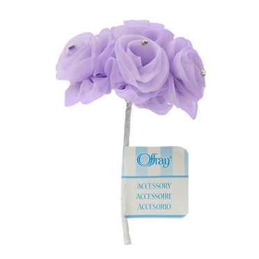 Offray Purple 6 Small Sheer with Gem Center Flower Cluster features a wire that allows for easy fastening to headbands, hair clips and other crafts, 1 Each